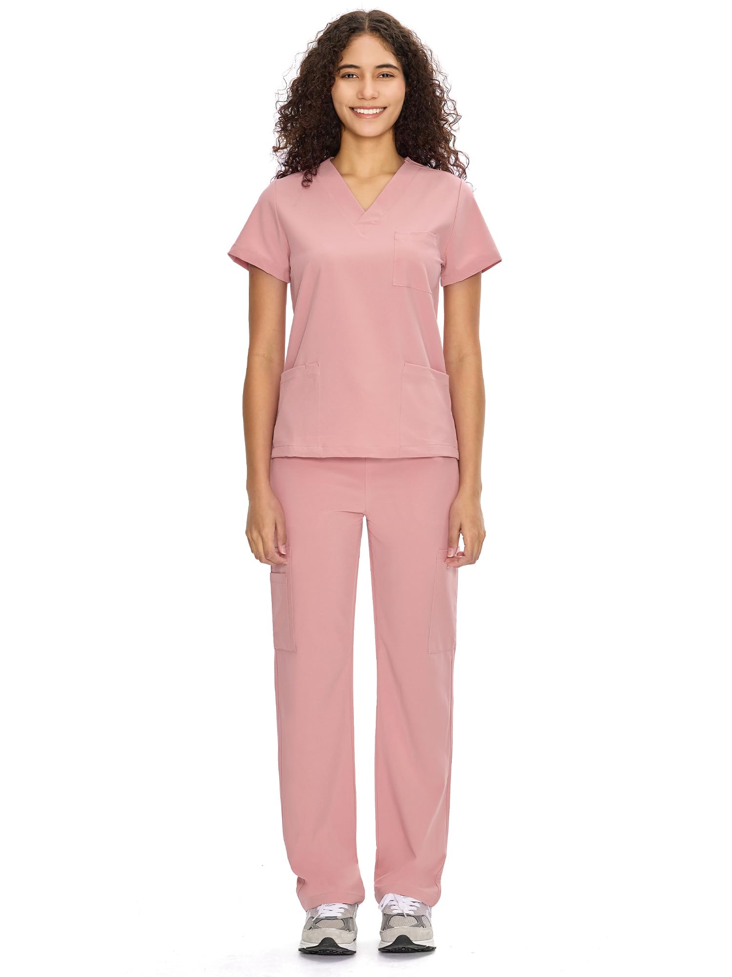 COZYFIT Scrubs for Women Set Medical Uniform - V-Neck Top & Straight Leg Pants with 9 Pockets, Unisex Workwear