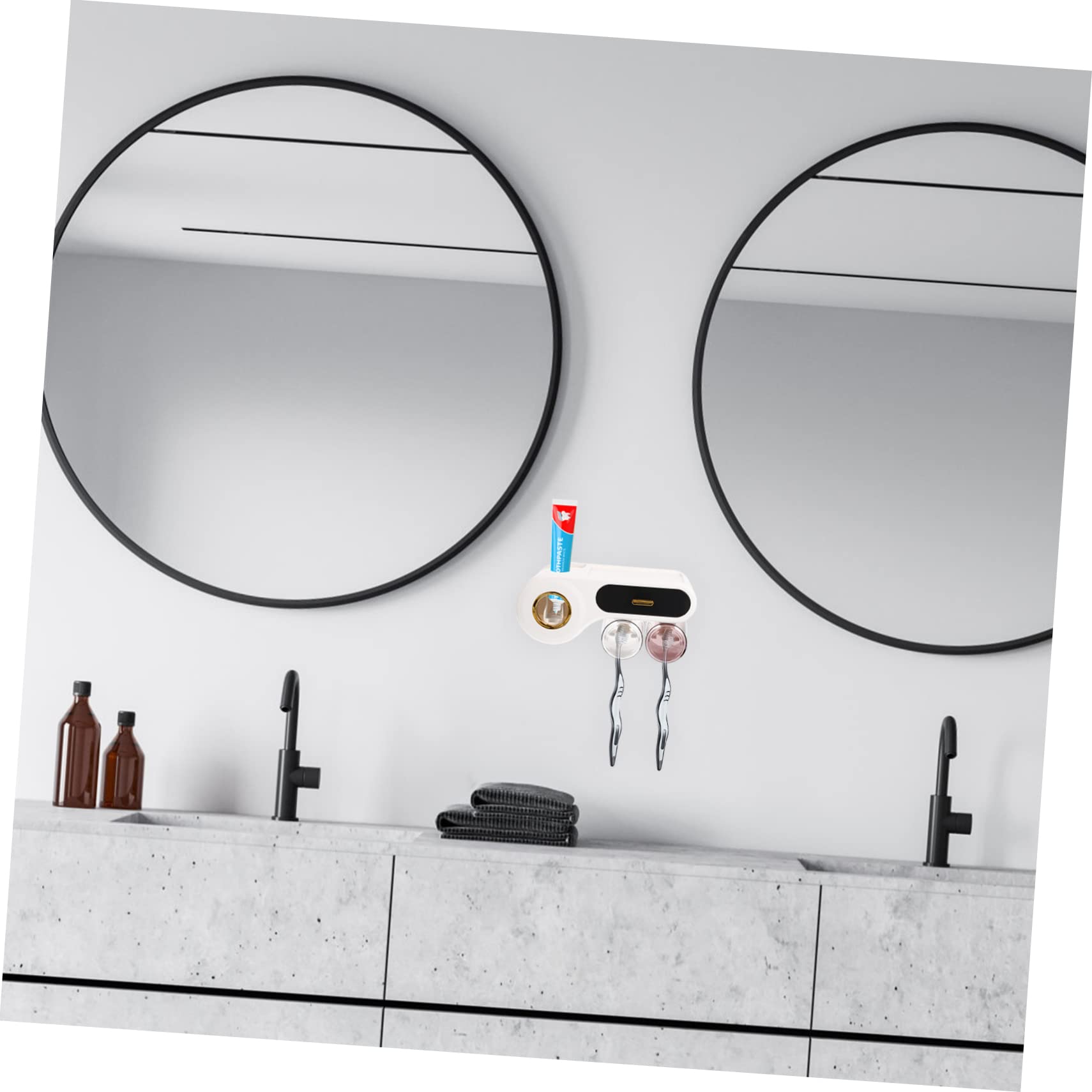 Portacepillos de Dientes de Pared Negro Plástico, Organizador | Cepillos y Maquinillas, Diseño Sencillo y Multifuncional, Set de Vaso y Soporte para Lavabo