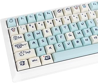 GEKUCAP PBT Keycaps 143 Keys Cherry Profile Dye-Sub Keycaps Blue and White Keycaps Set Fit for 61/64/68/84/87/96/98 Cherry Mx Switches ISO ANSI Layout Mechanical Keyboard（Milk Rabbit Keycaps）