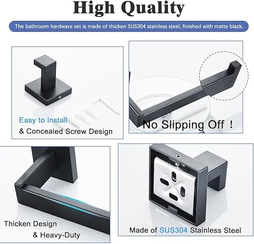 Miniatura 3 de Juego de accesorios de baño de 5 piezas, incluye toallero de 24 pulgadas, soporte para papel higiénico, toallero de mano, 2 ganchos para toallas,