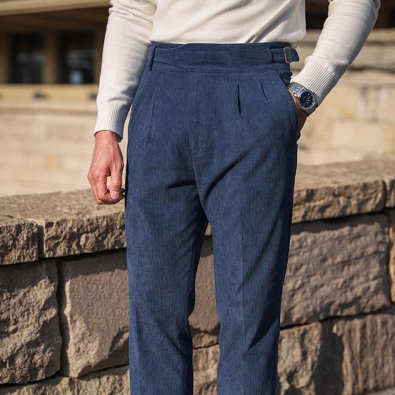 Uohzus Men's Red Corduroy Casual Classic Pants Elastic Waistband Stretch Straight Leg Slacks2