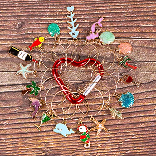 Wine Glass Charms Markers Tags,Wine Charms For Stem Glasses,Wine Glass Identifier Charms,Christmas Drink Markers,Wine Glass Charm Rings,Wine Tasting Party Decorations, Summer Beach Themed Set Of 18 #TOP3