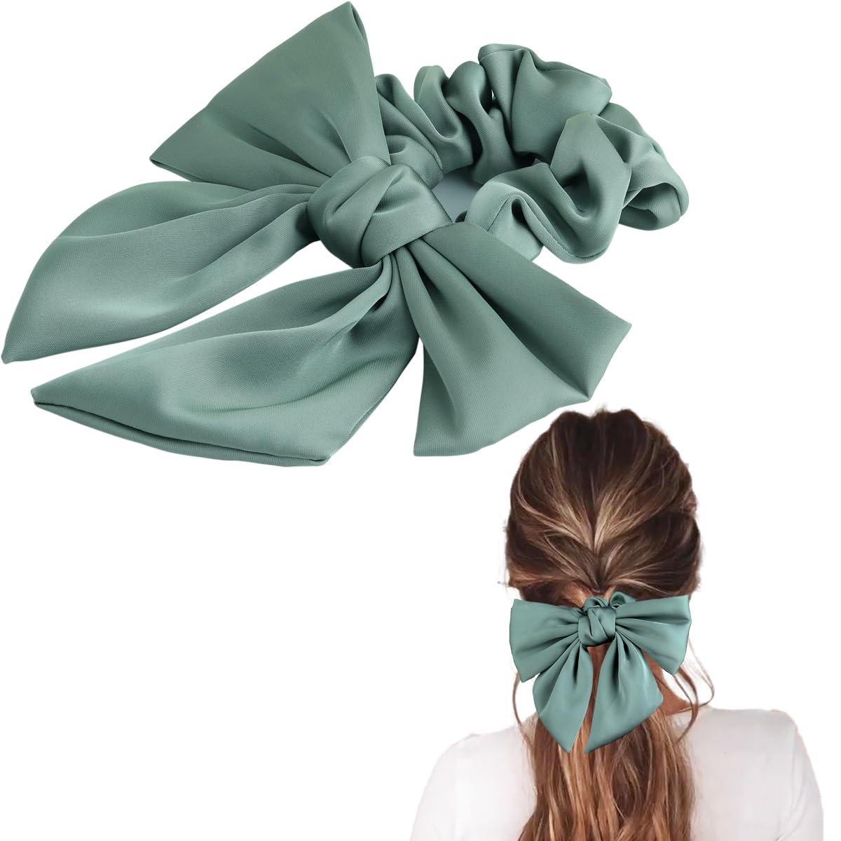 SXQLYH Satin Scrunchies Mit Schleife – 2er Set, Elastisch, Für Damen & Mädchen (Weiß & Schwarz)