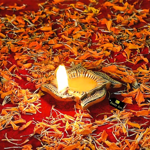 Image of Brass Diya Swastik Ethnic Design Handmade Curved Oil Wick Antique Kuber Deepak Lamp for Home Decor Temple Puja Office Counter Decoration Festival Gift (Pack of 1) (8 * 8 * 3 cm and 200g)
