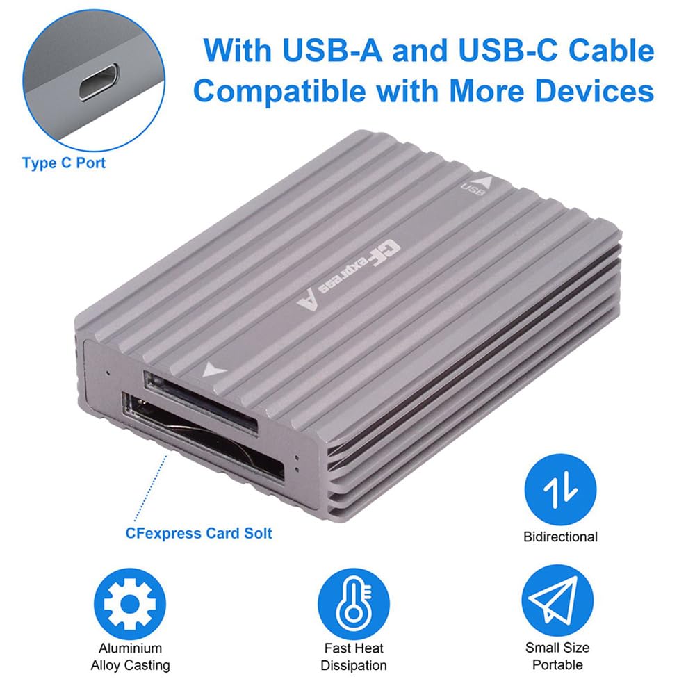 Cablecc Lettore Di Schede CFexpress USB 3.1 Gen 2 10Gbps – Adattatore Type-C E Type-A Per Schede CFexpress Type A E B, Compatibile Con PC, Mac, IPad (CFE CFA CFB)
