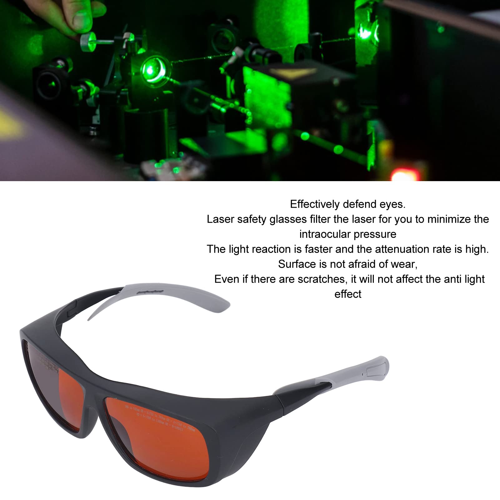 Cocoarm Laserbrille, PC-Brille, Blendfrei, 180 Bis 540 Nm, 750 Bis 1100 Nm, Schnelle Lichtreaktion, Kratzfeste Oberfläche für Glasfaserprojekte, Techniker und Laborbenutzer