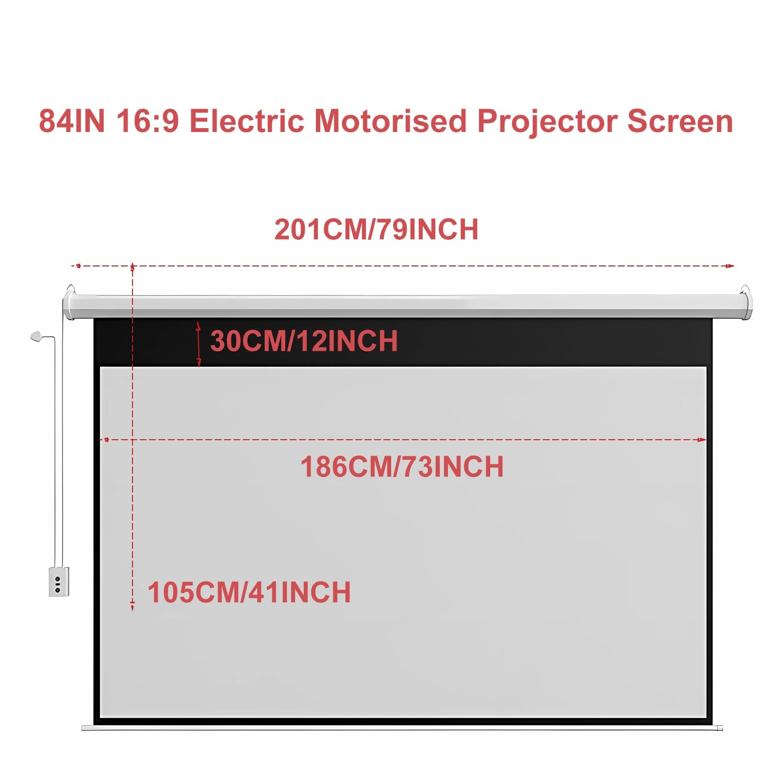 Schermo Proiettore Motorizzato 4K HD da 60/72/84 Pollici con Telecomando, Telo Proiettore HD da Parete o a Soffitto con Rapporto 16:9 per Casa, Teatro, Cinema, Interno(84IN)