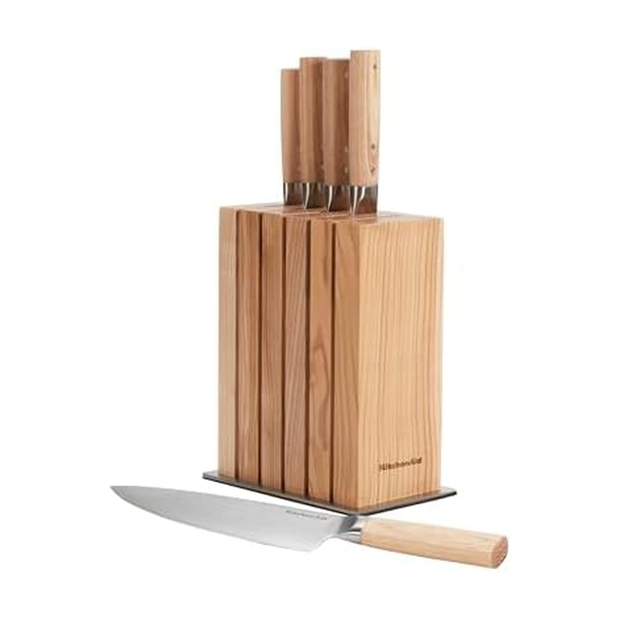 KitchenAid 6-Piece Ashwood Knife Block Set Premium Damascus Steel Blades Pakkawood Handles Space-Saving Design Includes Chef Santoku Slicing