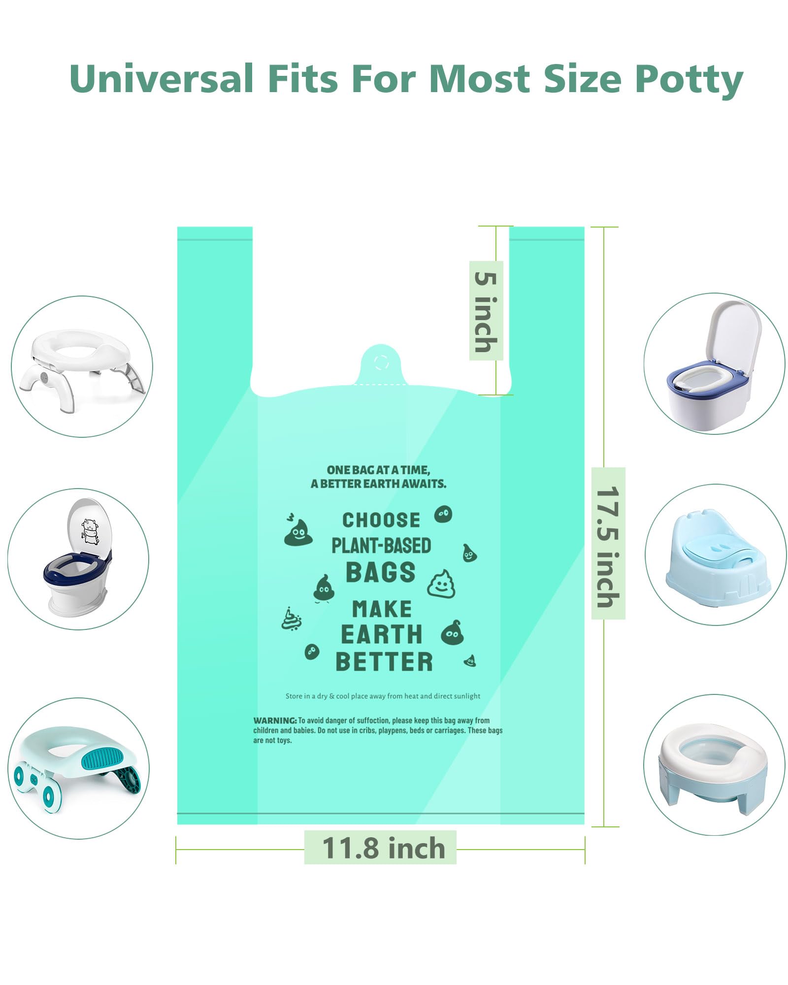AYOTEE - Bolsas de orinal desechables compostables para niños pequeños, 2 galones, 100 unidades, bolsas de entrenamiento para orinal, bolsas de entrenamiento para orinal, bolsas de inodoro para niños
