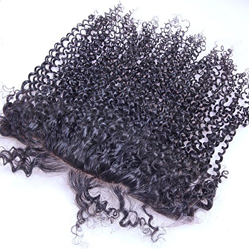 Kinky Curly Silk Base Lace Frontal Momgolian Virgin Human Hair 13X4 Lace Frontals Closure with Silk Top Bleached Knots Baby Hair (14inch)