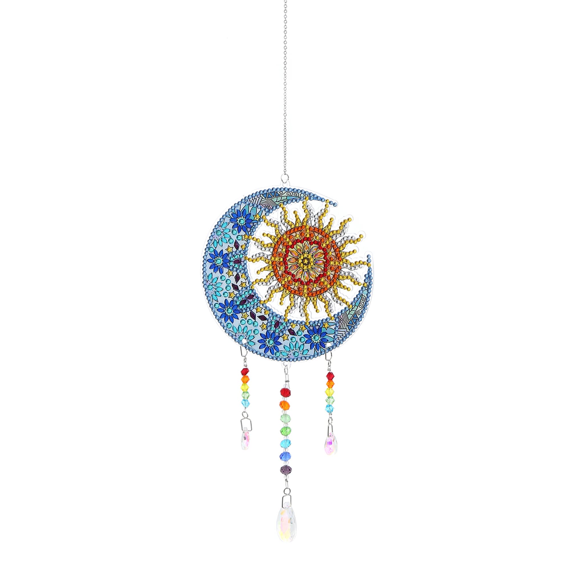 5D Diamond Painting Wind Chime Suncatcher Kits DIY Window Hangings Diamond Art Sun Catchers Hanging Decoration for Home, Garden, Bedroom, Indoor and Outdoor (Sun & Moon)