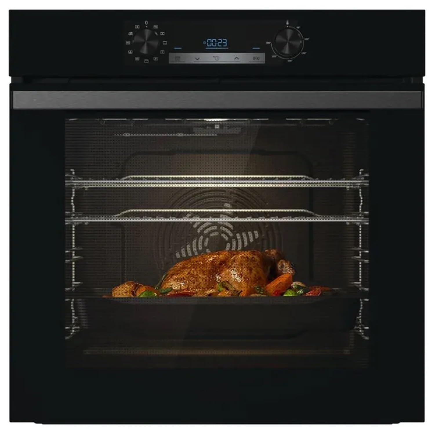 Elektryczny piekarnik do zabudowy wentylowany wielofunkcyjny z grillem 61 litrów, 60 cm, klasa A, kolor czarny, BI62220AB, Basic