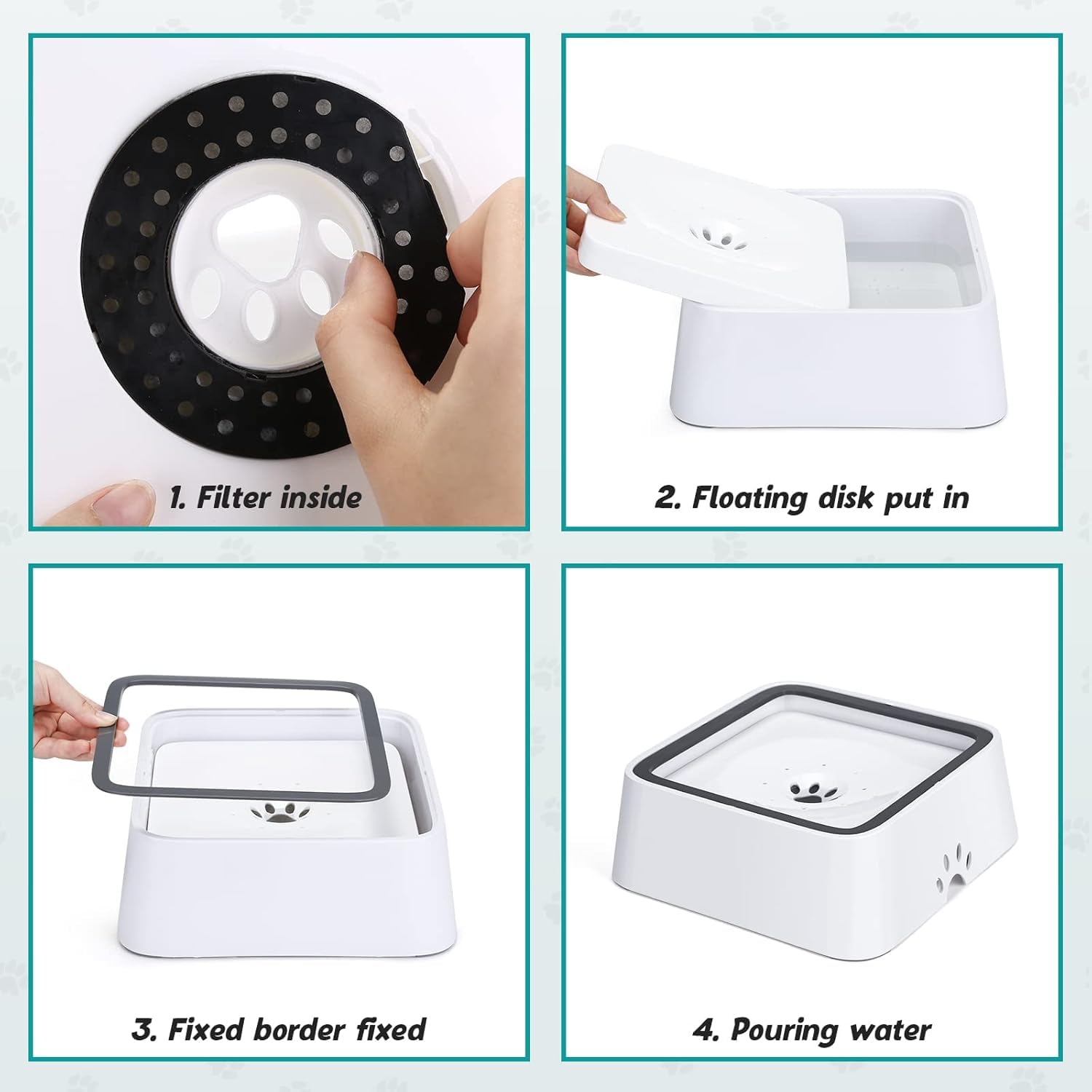 GETZET Slow Water Feeder Vehicle Carried Splash Free for Dogs and Cats Pets, Floating Disk Bowl No-Spill 1.5 liters Storage Bowl Travel Water Dispenser for Dogs (White). 4