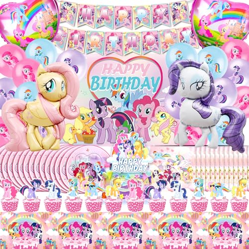Lot de 80 décorations d'anniversaire avec ballons poney et nappe pour amoureux du poney