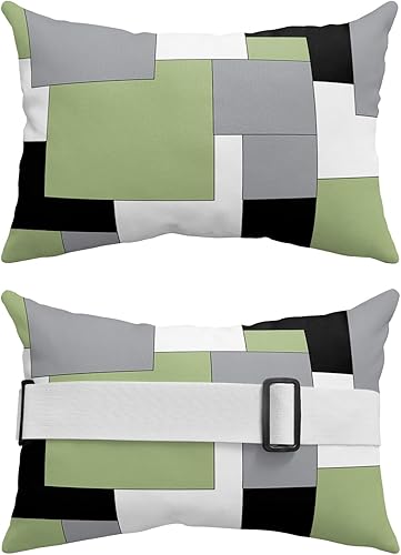 Miniatura 2 de Anzona Paquete de 4 fundas de almohada lumbares impermeables para exteriores, color verde, negro y gris, bloques de color geográfico irregular, arte