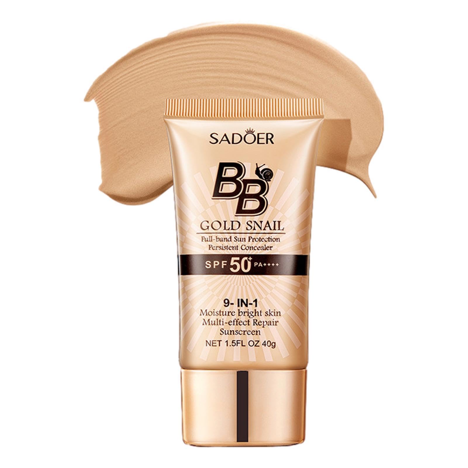 Qurygin Gold Snail Bb Cream Moisturiser - Snail BB Cream, Facial Sunblock Spf 50+, Gold Snail BB Cream Foundation, Tinted Sunscreen For Face Hydrating, Gold Snail Sunscreen For All Skin Types