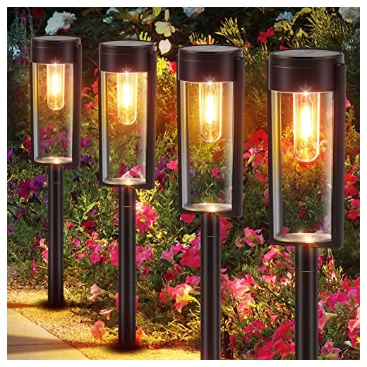 PUAIDA Solarlampen für Außen, 4 Stück Solarleuchten Garten mit Warmweiß Wolfram Licht, IP65 Wasserdicht Solar Gartenleuchten für Gartendeko Rasen Gehweg Balkon Hof