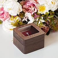 Vista 4 de Caja de anillo de madera, funda transparente para anillo de tragaluz, caja cuadrada de madera maciza para almacenamiento de joyas, almohada