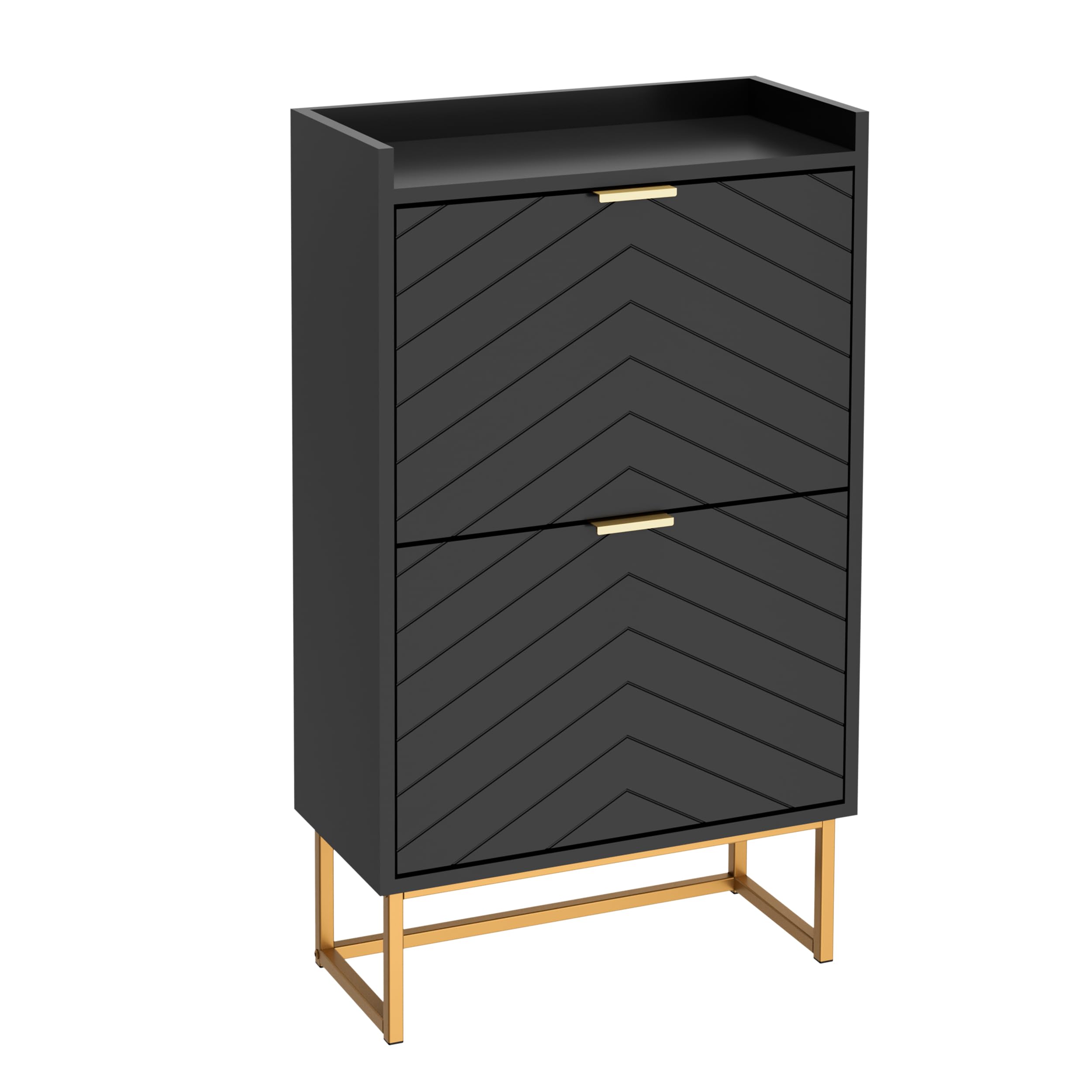 UEV Scarpiera, Scarpiera Basculante, con Soffitto con Recinzione, 2 Scomparti, Ripiano Rimovibile o Regolabile in 2 Posizioni, per Ingresso, Corridoio, 50x24x103,5 cm, Nero