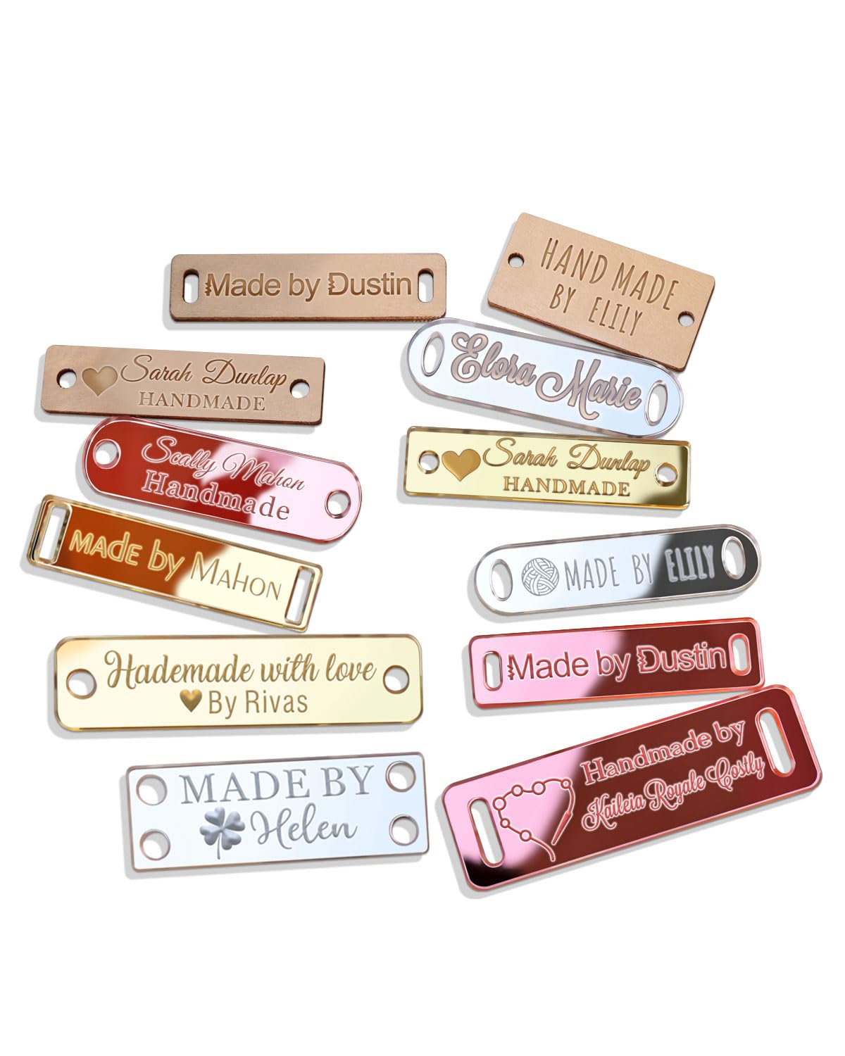 Pack of 50 Custom Crochet Labels, Personalized Round Button Tags for Crochet Projects, Wooden and Acrylic Knitting Labels for Handmade Items (Rectangular)