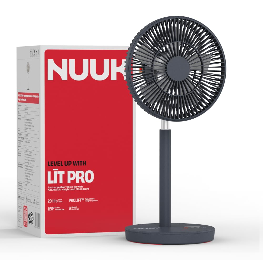 NUUK LIT PRO All-Day Wireless Fan | Rechargeable | BLDC Motor | High Airflow | 6 Speed Settings + Wave Mode | Adjustable Height | Mood Light | Magnetic Remote