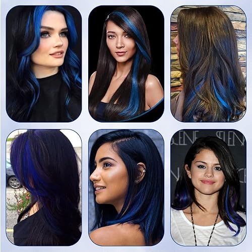 Miniatura 6 de Extensiones de cabello sintético de colores de 20 pulgadas, con reflejos, para fiesta, lacio, colorido, con clip, para niñas y niños (10 unidades,