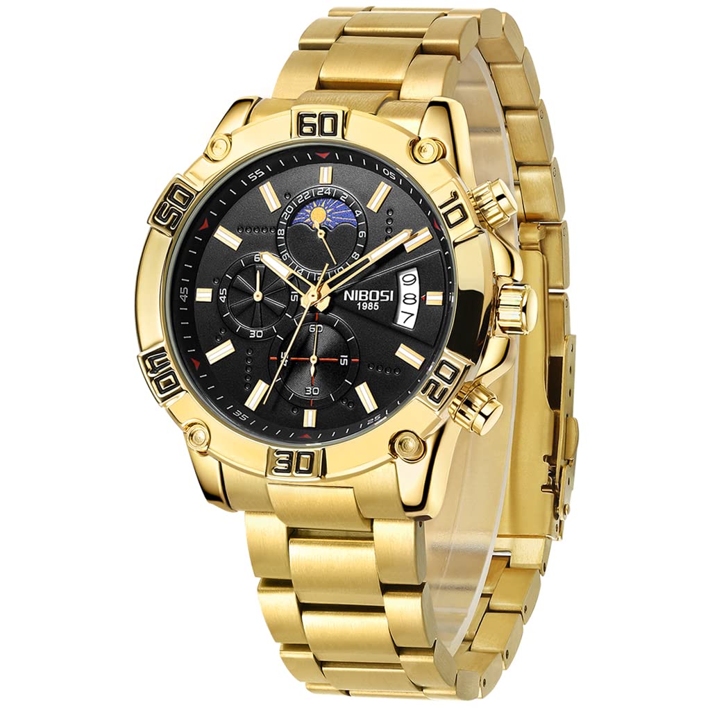 Amazon | 腕時計 メンズ ビッグフェイス ゴールド うで時計 防水  