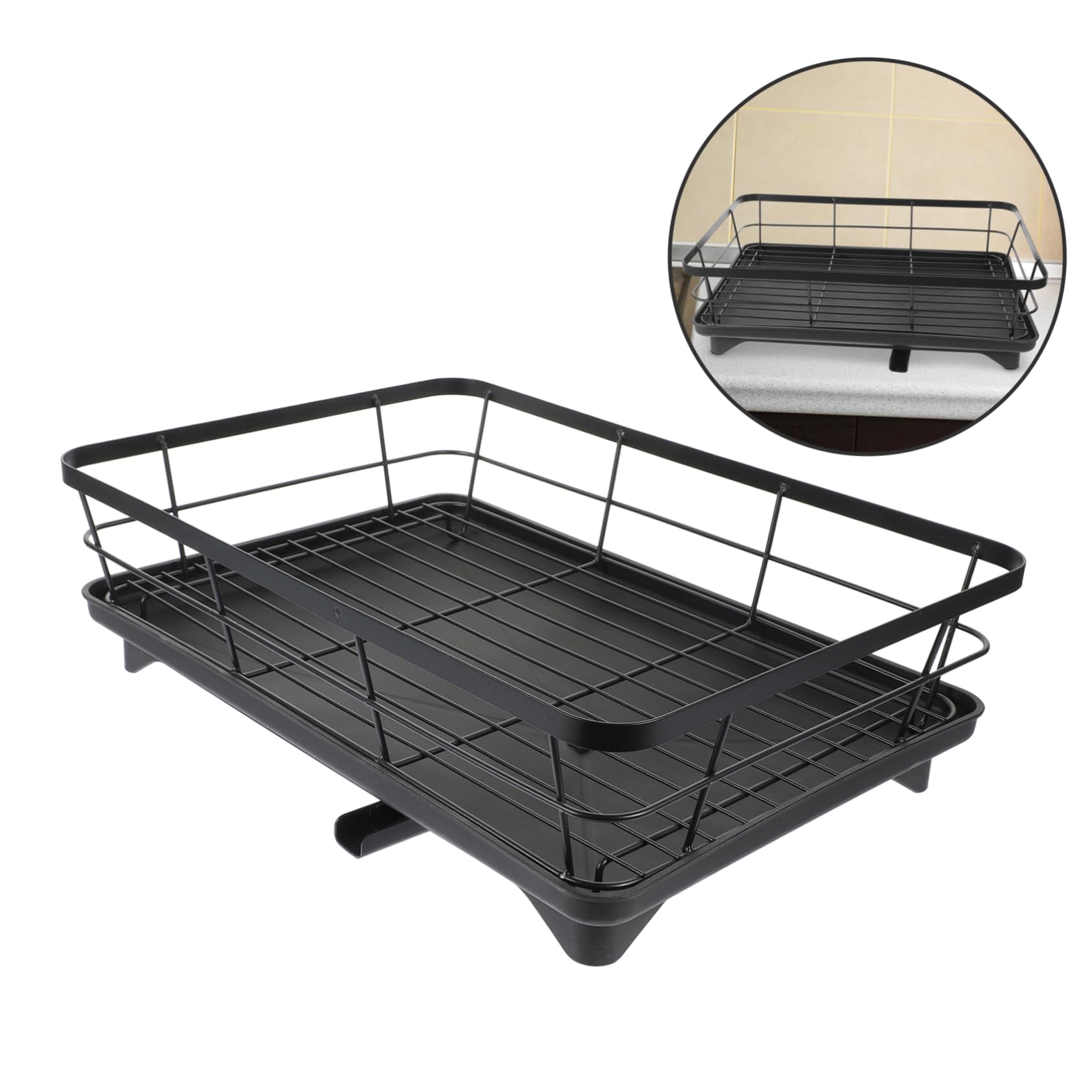 Grand Égouttoir à Vaisselle en Fer Noir, Étagère à Assiettes Cuisine Multifonction Rangement Pratique pour Bol et Ustensiles, Cuisine Moderne