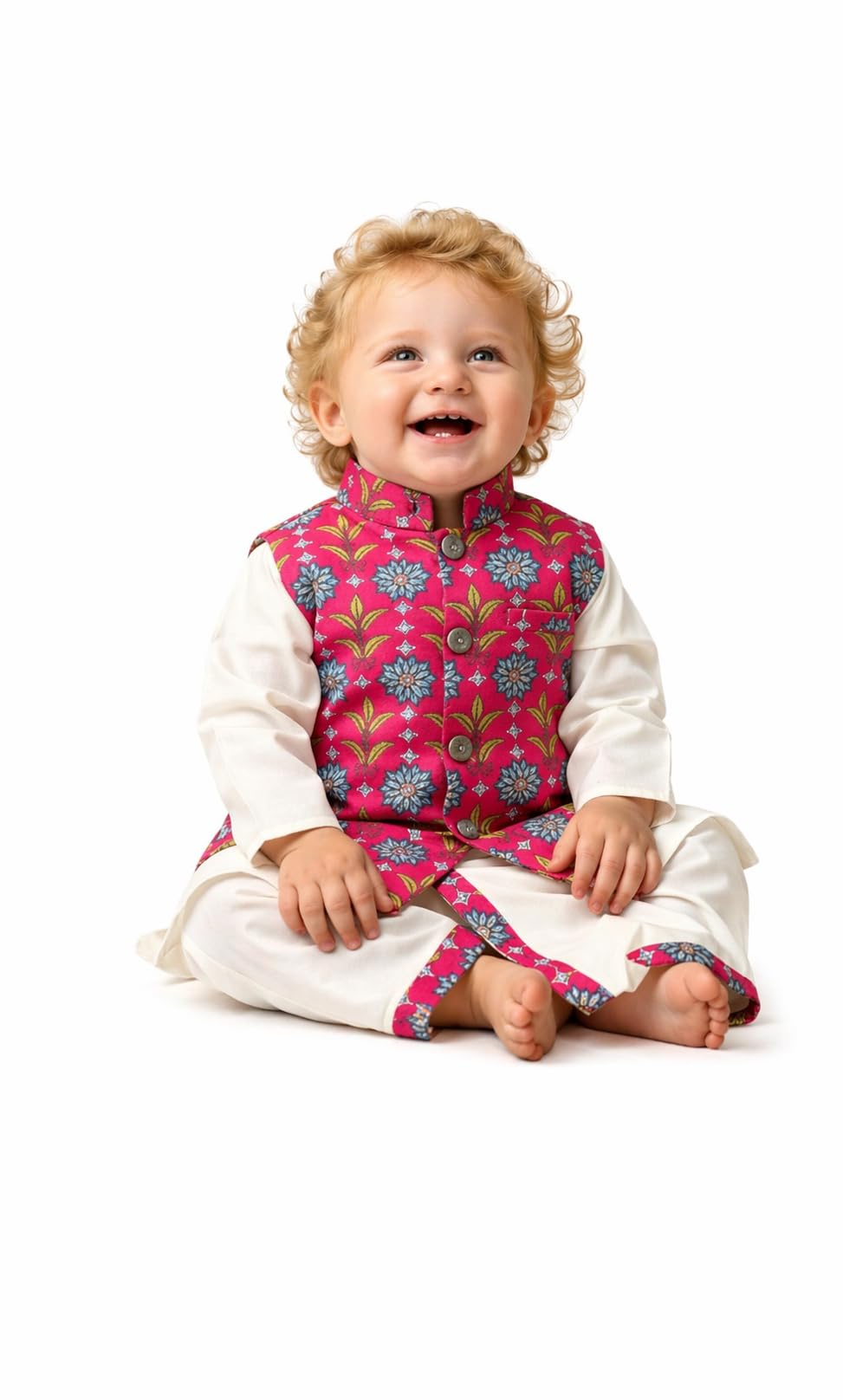 A.T.U.N. (ALL THINGS UBER NICE) Kurta Dhoti Ethno Baby Jungen Set mit Nehru Jacke bedruckt | Traditionelles indisches Festliches Bekleidungsset | Elegantes feierliches Outfit