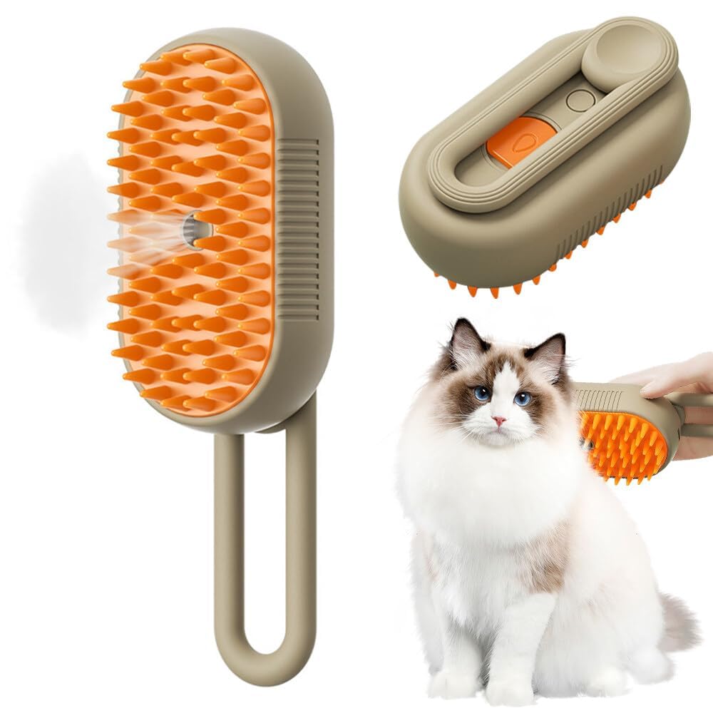 Cepillo de vapor para gatos, peine de depilación de animales con depósito de agua, cepillo de vapor 3 en 1 para gatos, cepillo de cuidado de gatos, peine para eliminación de pelo para gatos y perros