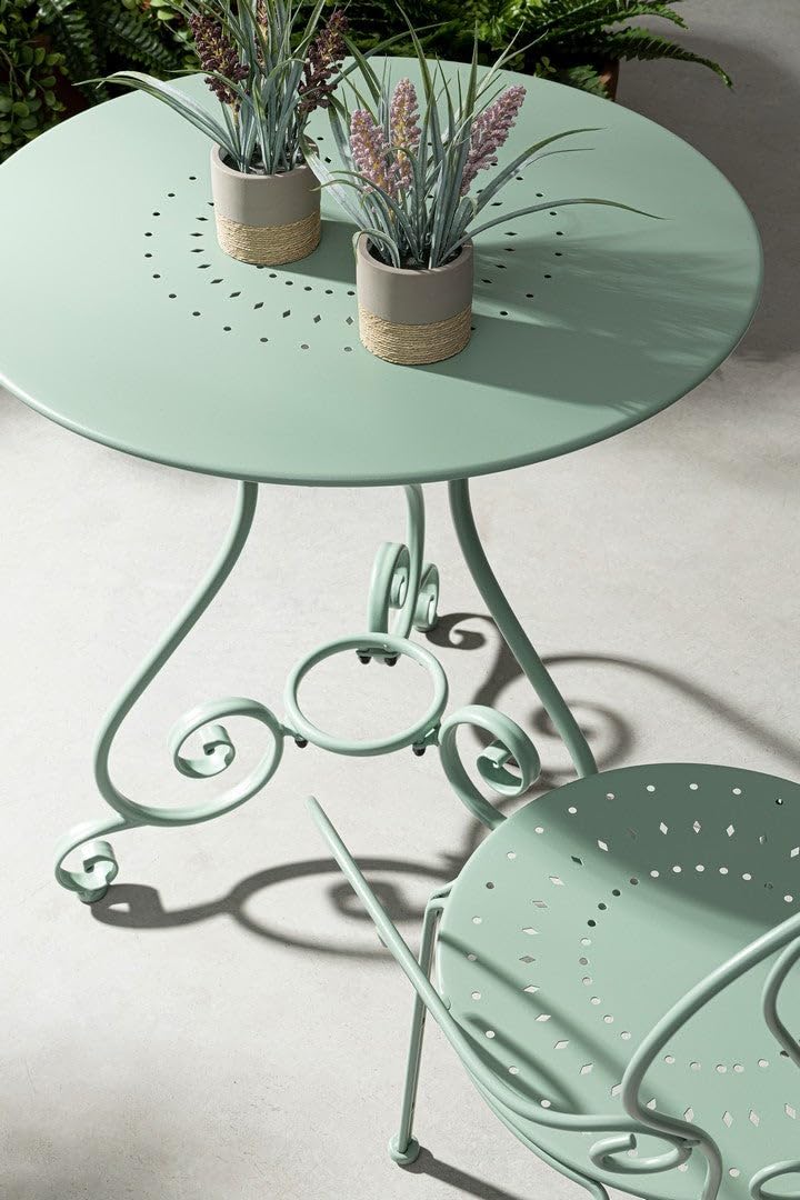 Decor Space Set Etienne Tavolino Ø 70 cm con 2 poltrone colorate in acciaio per giardino e bar finitura opaca (Antracite)