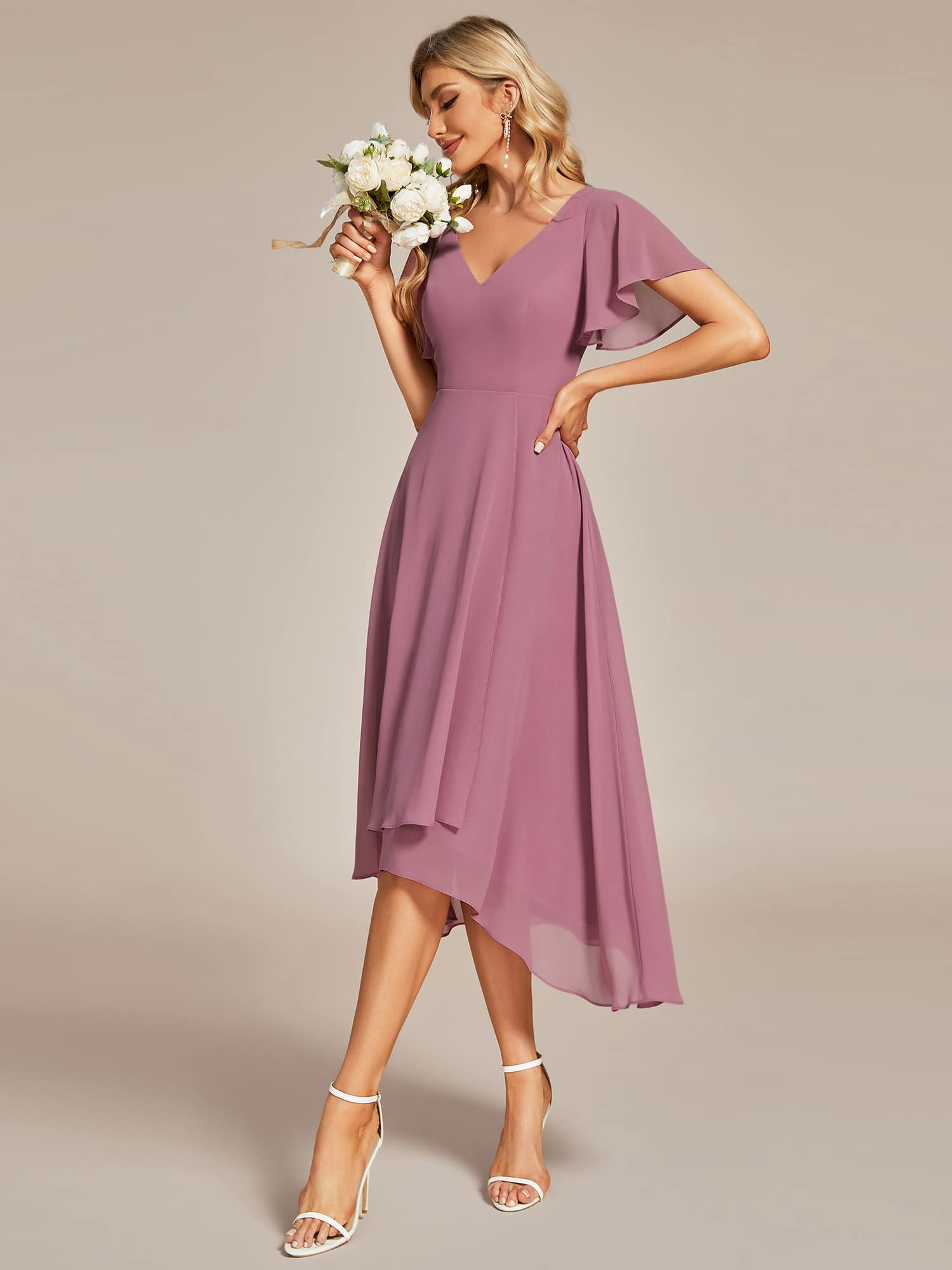 Ever-Pretty Vestito da Sera Donna Midi Linea ad A Maniche Corte Scollo a V Elegante Abito da Sera EG1756