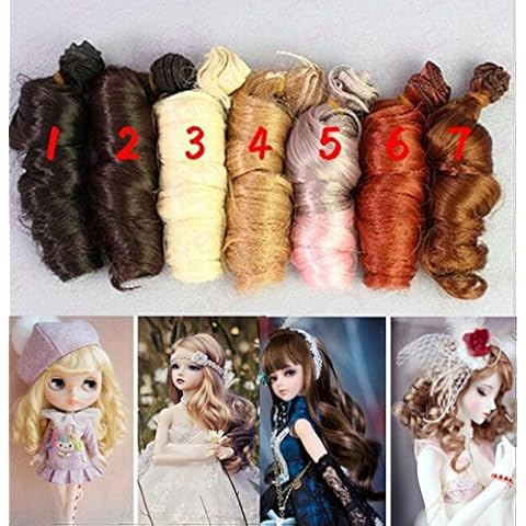 Chengyida SD-Perücke für 1/3, 1/4, 1/6, BJD-Puppe, 15 x 100 cm, 7 verschiedenen Farbe pro Packung, hitzebeständig, blond, braun, golden, Dunkel, schwarz, lockig Cover