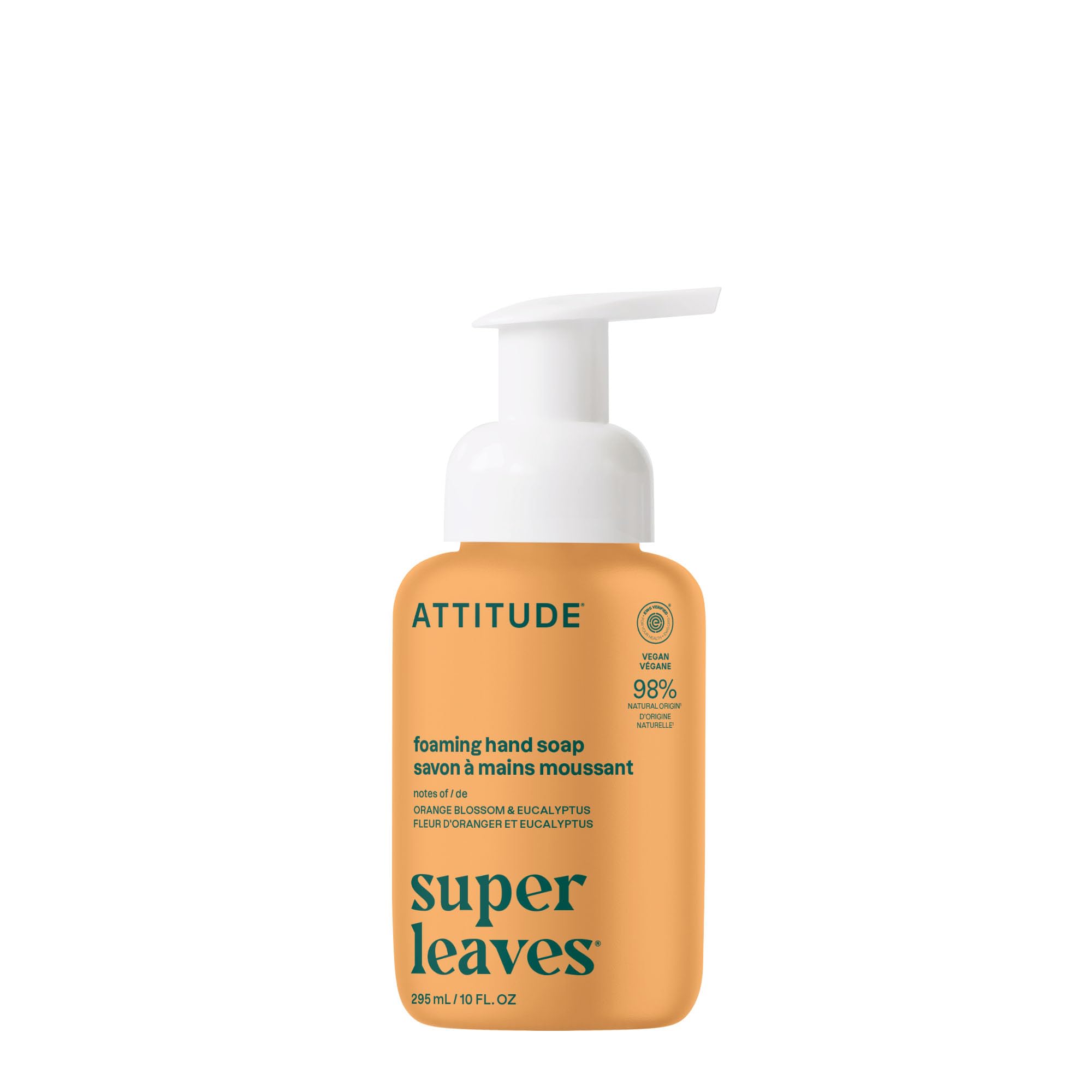 ATTITUDE Foaming Hand Soap, EWG Verified, Plant and Mineral-Based Ingredients, Vegan and Cruelty-free Personal Care Products, Orange Blossom &