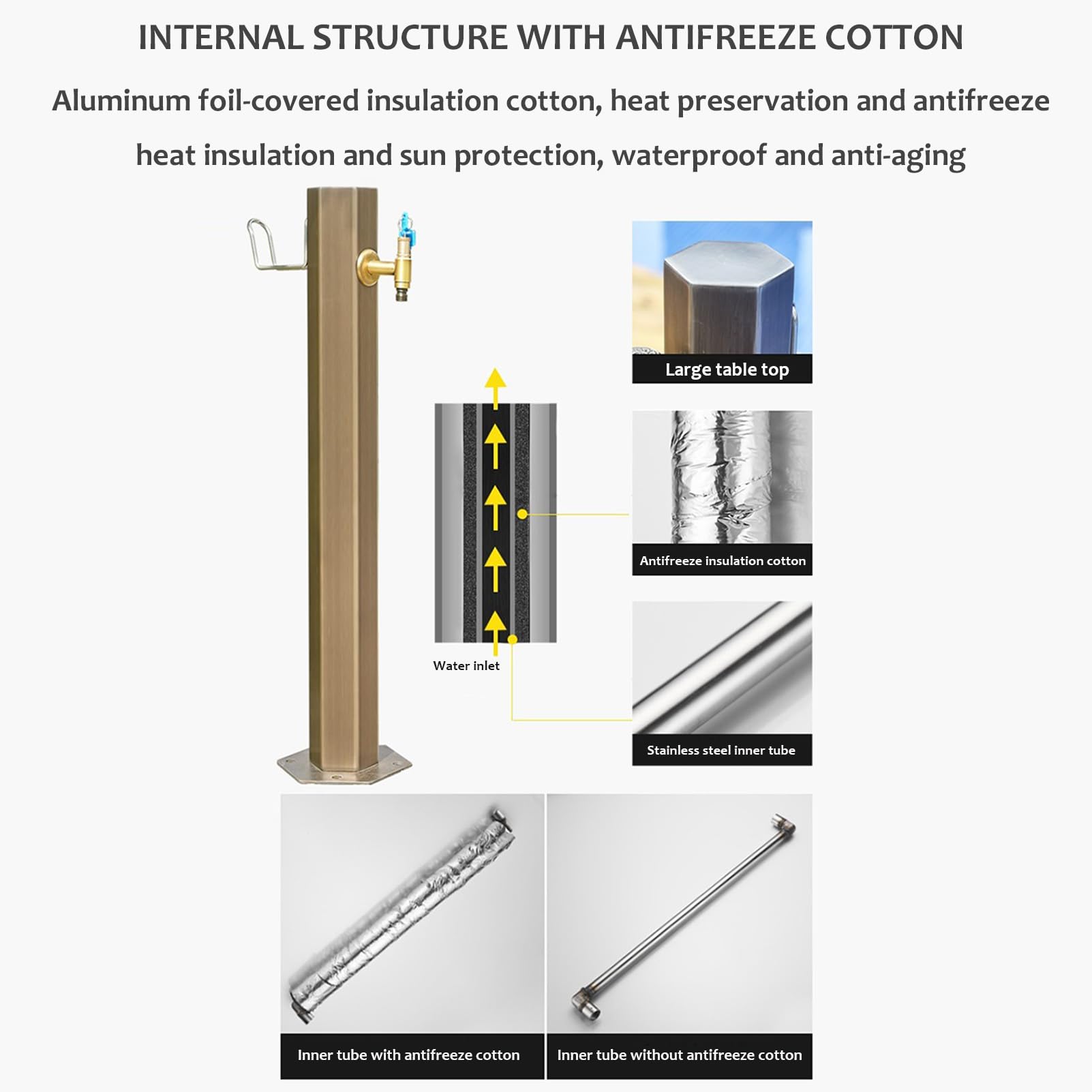 Columna de Agua de jardín Independiente con Grifo de Cobre, dispensador de Fuente Decorativo para Manguera de riego anticongelante, Soporte y función de hidrante. Elemento decorati