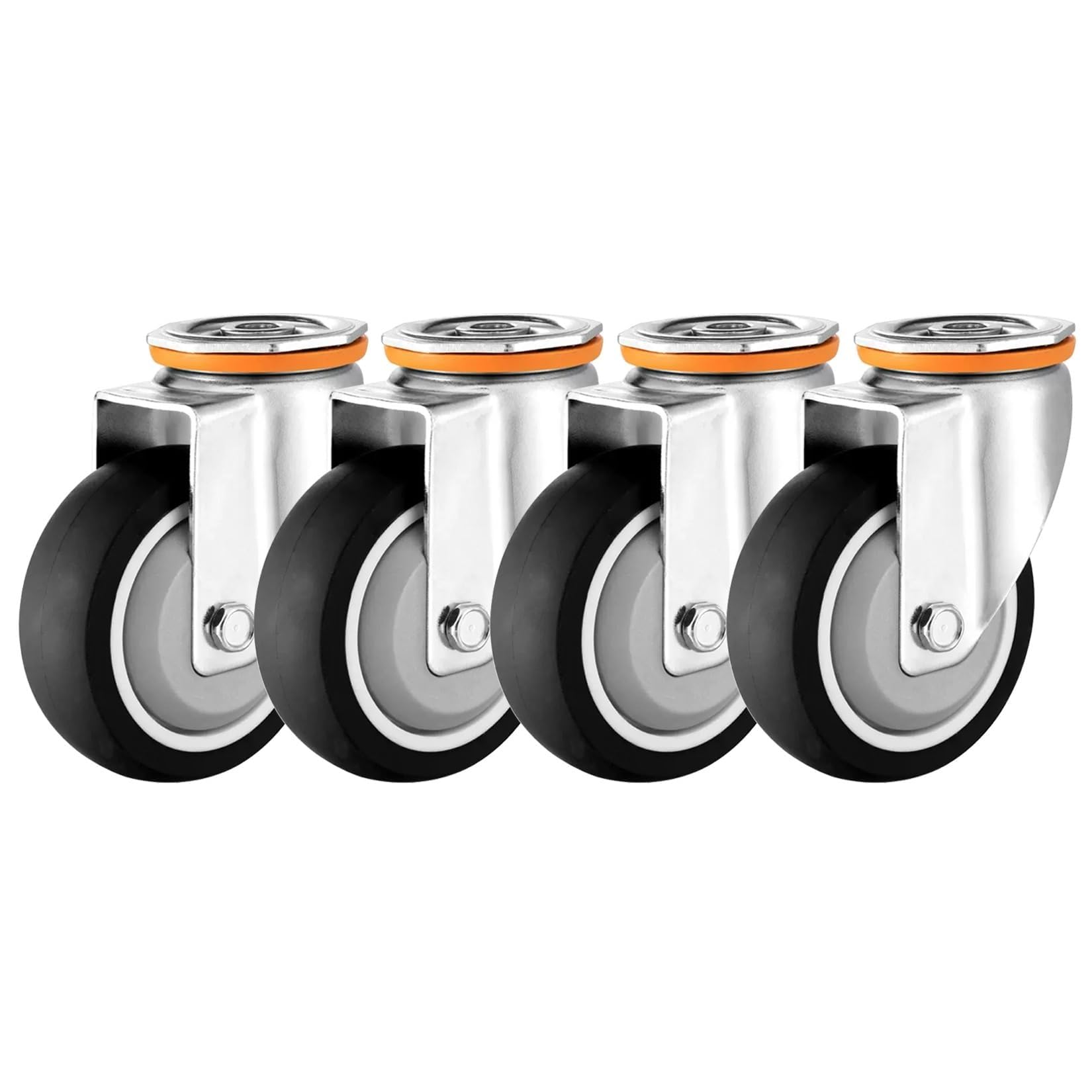 ZGUOUZANTYE Heavy Duty Thermoplastic Rubber Wheel 4 Pack Silent TPR Swivel Castors With Brakes For M12 Bolts Top Hole Type(Swivel,75mm/3in)