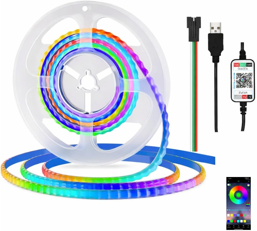 USB WS2812B Addressable LED COB Strip Lights, Light Dance, Chasing Music, 6.56Ft 5mm SPI COB Smart IC Strip, APP Control RGB Dream Color Lighting for Home, Room, TV, PC, Commercial Decoration