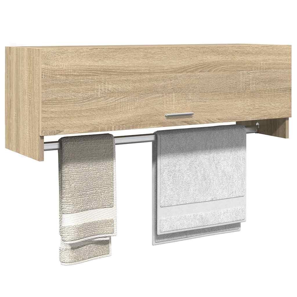 Hothingwell Kompaktowa szafka 100 x 32 x 35 cm Sonoma drewno inżynieryjne dąb, organizer na ubrania z 2 przegródkami z drążkiem na wieszaki, uniwersalna szafka do przechowywania w łazience,