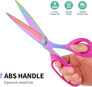 Fabric Scissors Stainless Steel Multi-Purpose shearswith Professional Titanium Coating forfor cutting clothes Leather Sewing Home and Office10 in (10-inch)