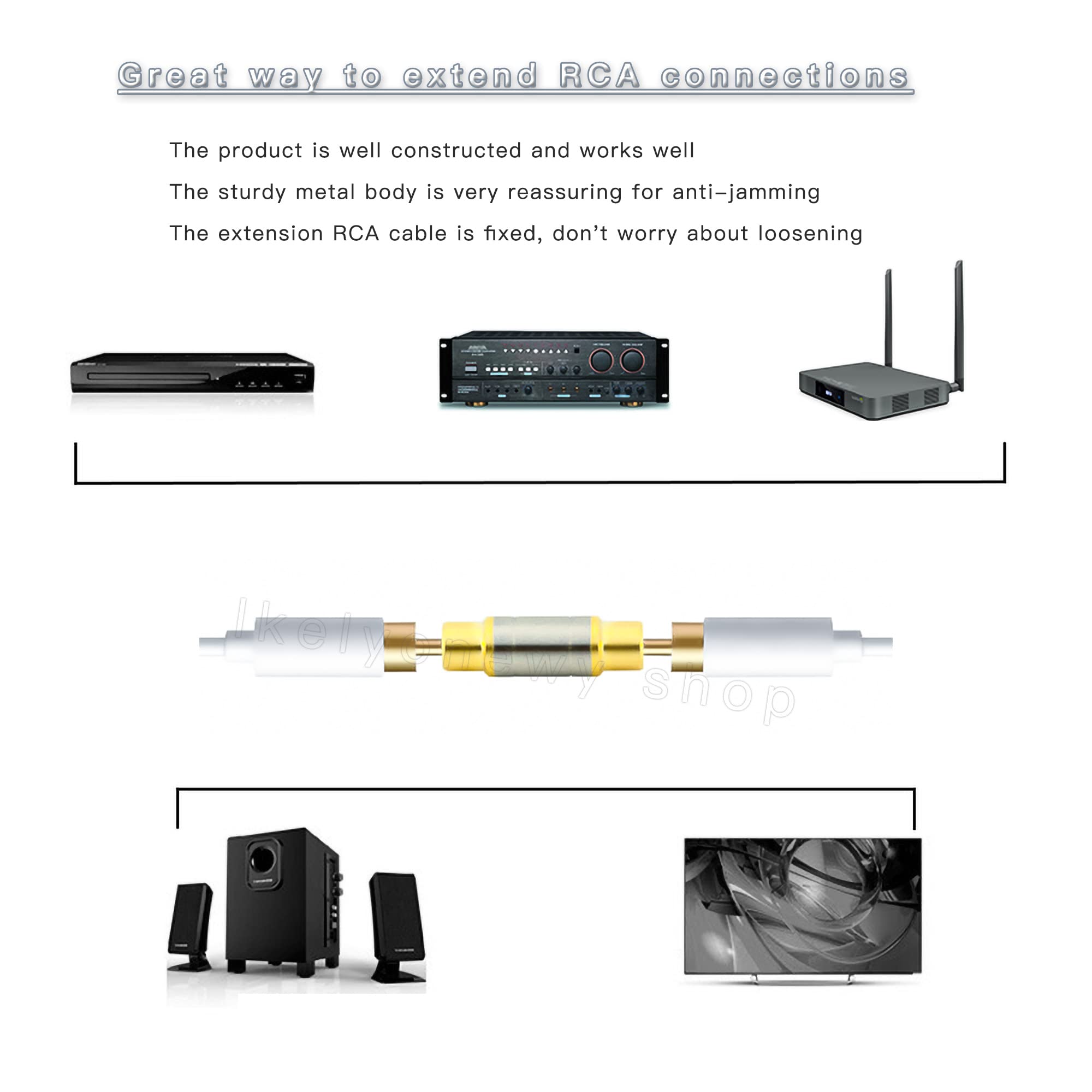 RCA Connectors RCA Female To Female Jack Socket Straight Adapter Gold Plated Speaker Cable Extender 2849499200788