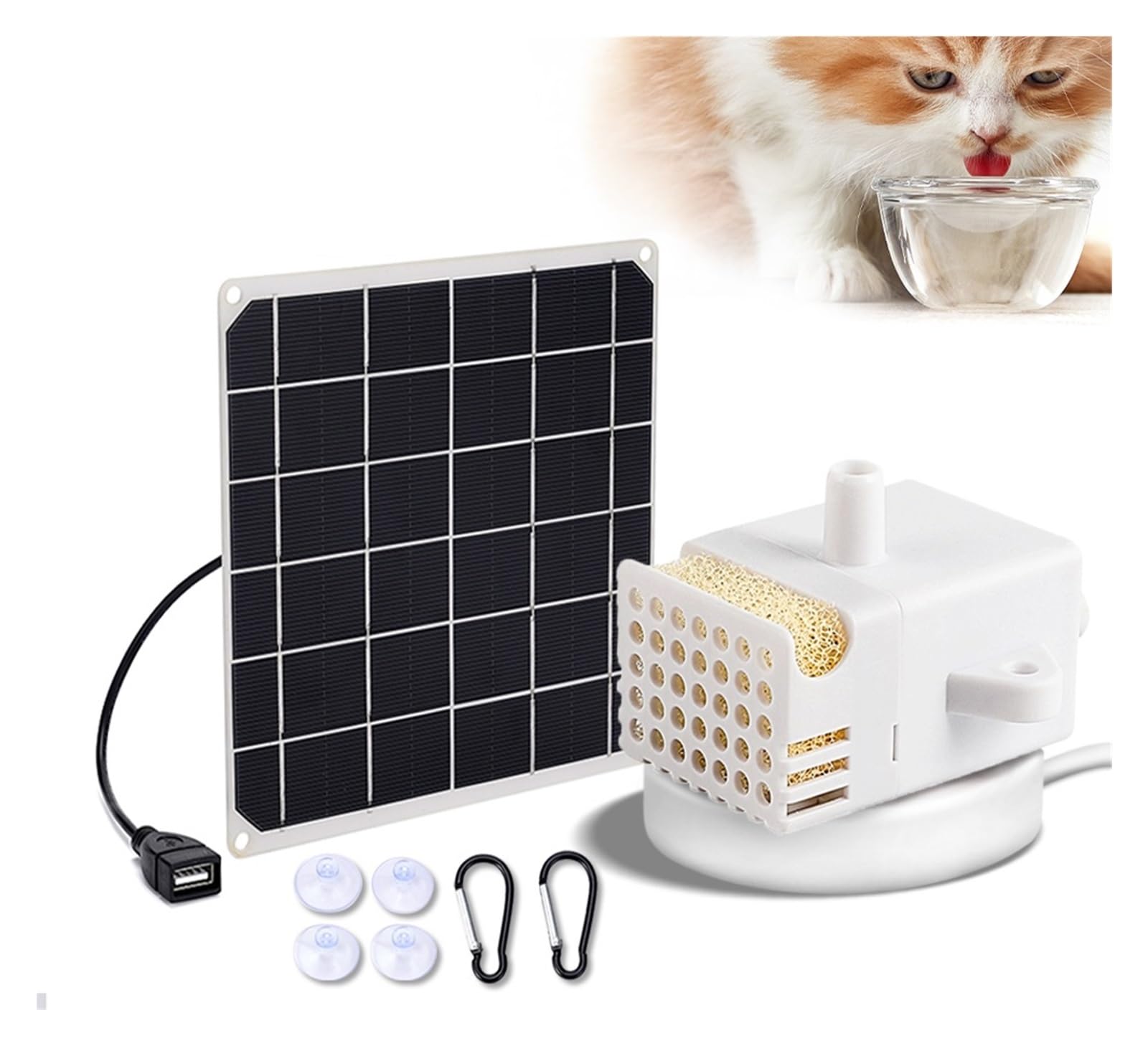 Fontana Solare da Giardino Esterno, Pannello solare senza fili Pompa dell'acqua Gatti Cani Fontanella Ciotola Dispenser for animali domestici Bere Pompa sommergibile Sostituzione automatica dell'alime