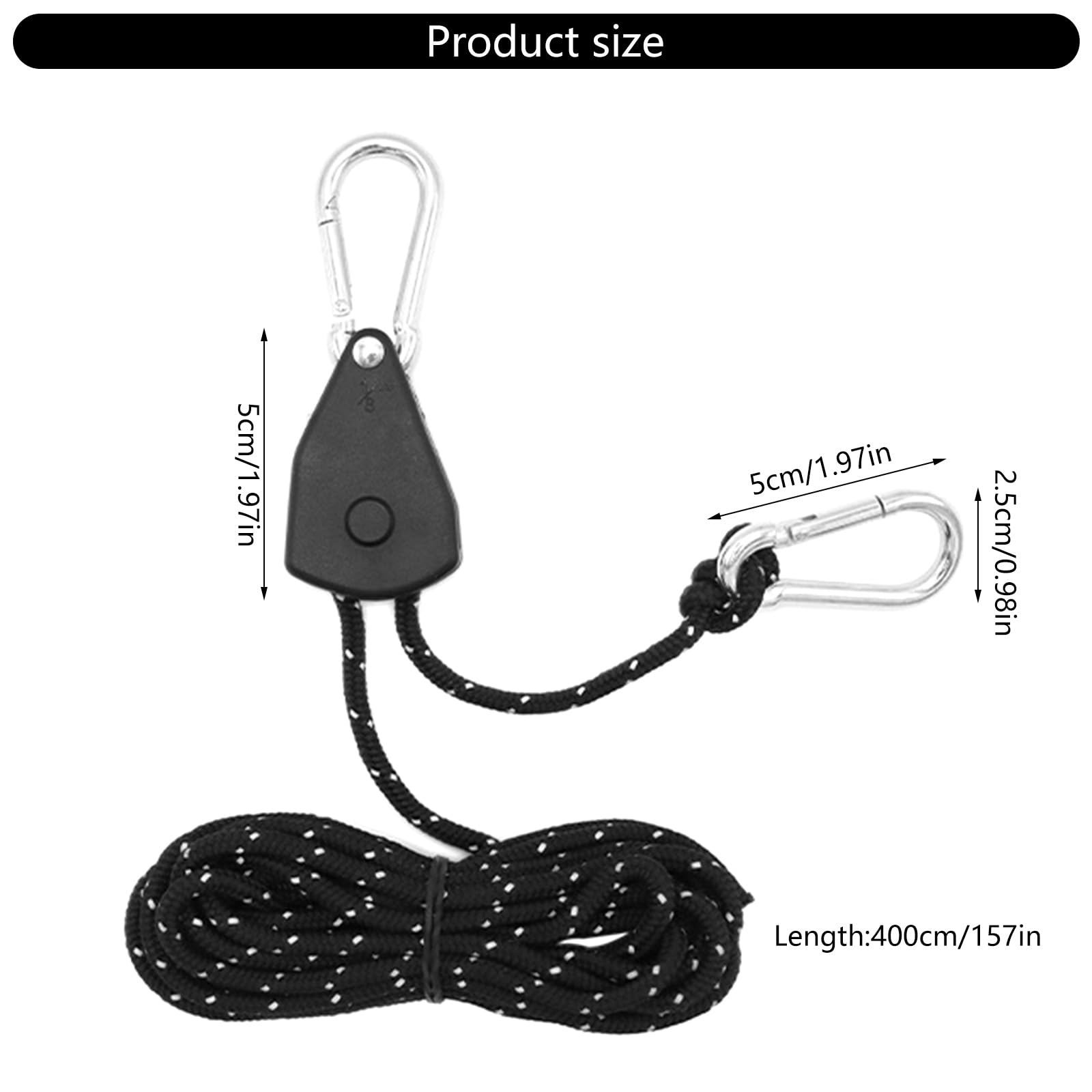 Accesorios de jardinería Aire Ajustados Trinquetes Gancho para Tienda de campaña Polea Perchas de Cuerda Crecer Perchas Ligeras con mosquetón Ajustador de polea Cuerda para Acampar