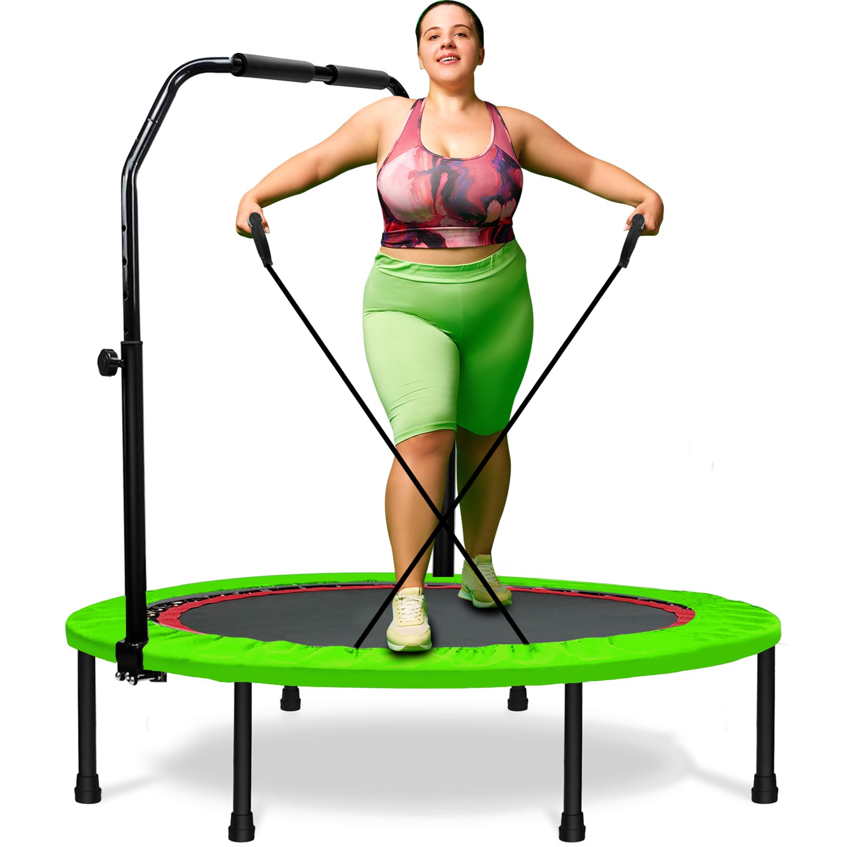 Foldable Mini Trampoline for Adults & Kids 40" Rebounder Trampoline with Adjustable Foam Bar for Indoor Workout Fitness