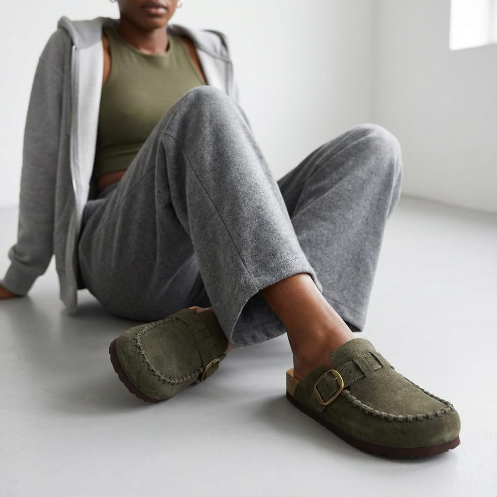 CUSHIONAIRE Canoe Genuine Suede Clogs for Women Footwear with Moc Toe Design – Casual Slip On Womens Shoes