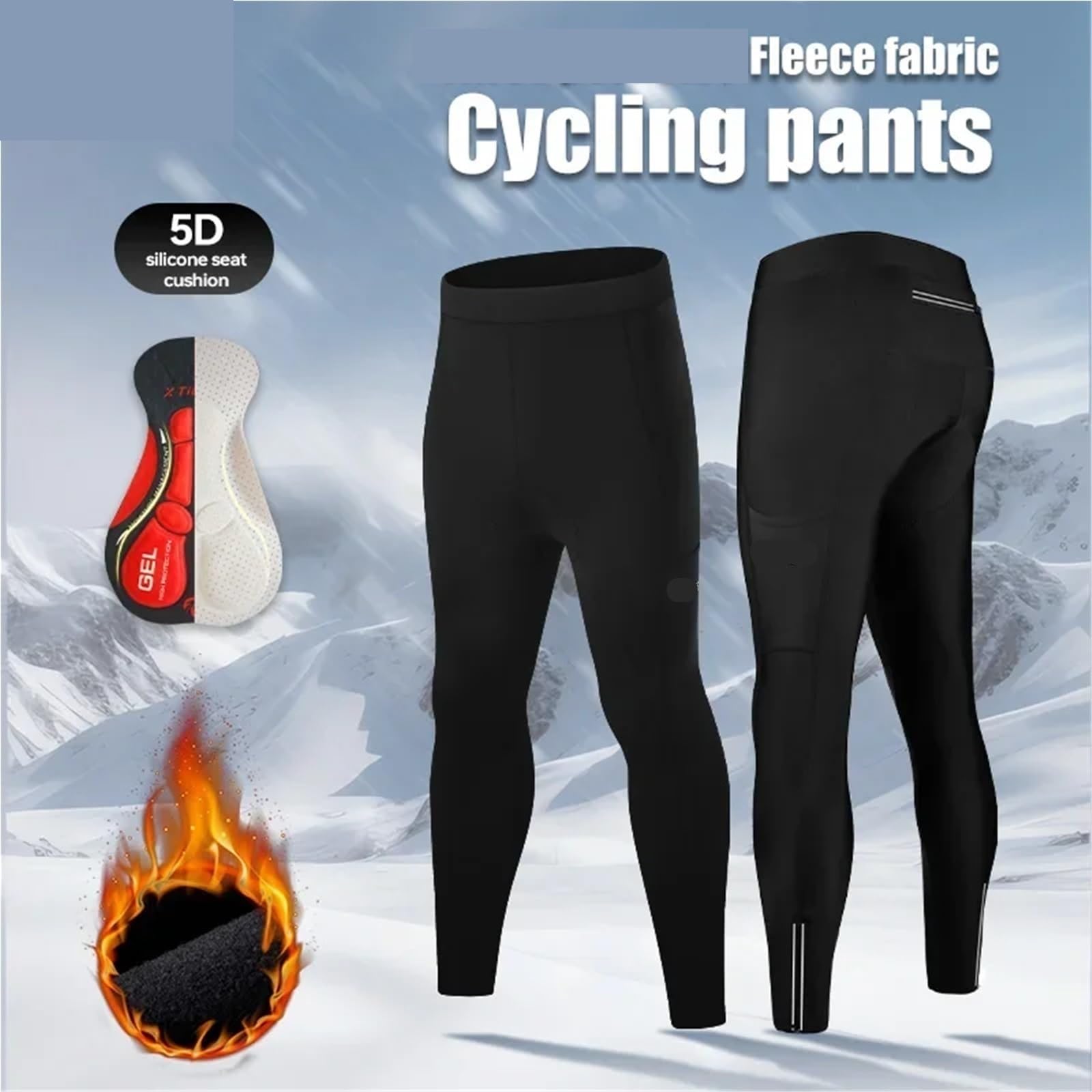 Pantaloni da Ciclismo in Pile Pantaloni da Ciclismo Uomo, Caldi e Invernali, con Tasche Posteriori, Imbottiti in Gel 5D, Pantaloni Lunghi