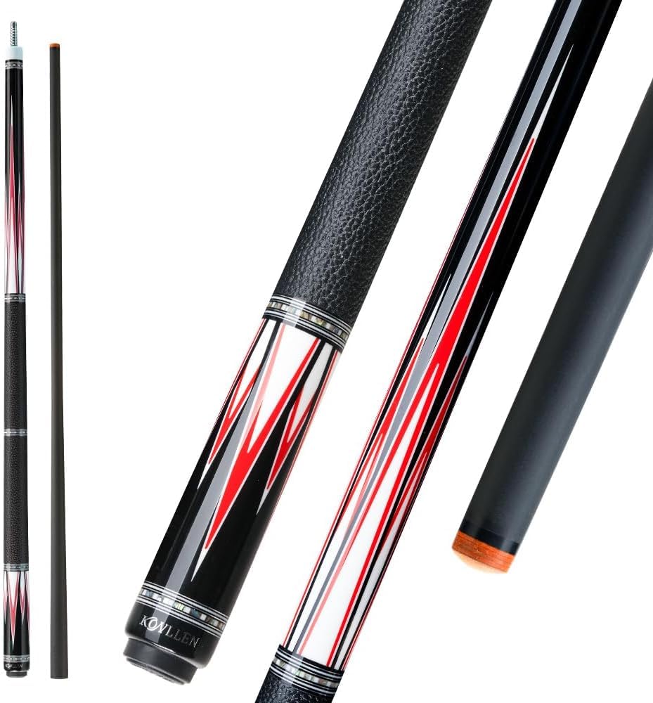KONLLEN Carbon Fiber Pool Cue Stick 58" Billiard Cue Sticks Professional Low Deflection Pool Sticks with 10.5mm/11.5mm/12.5mm Tip