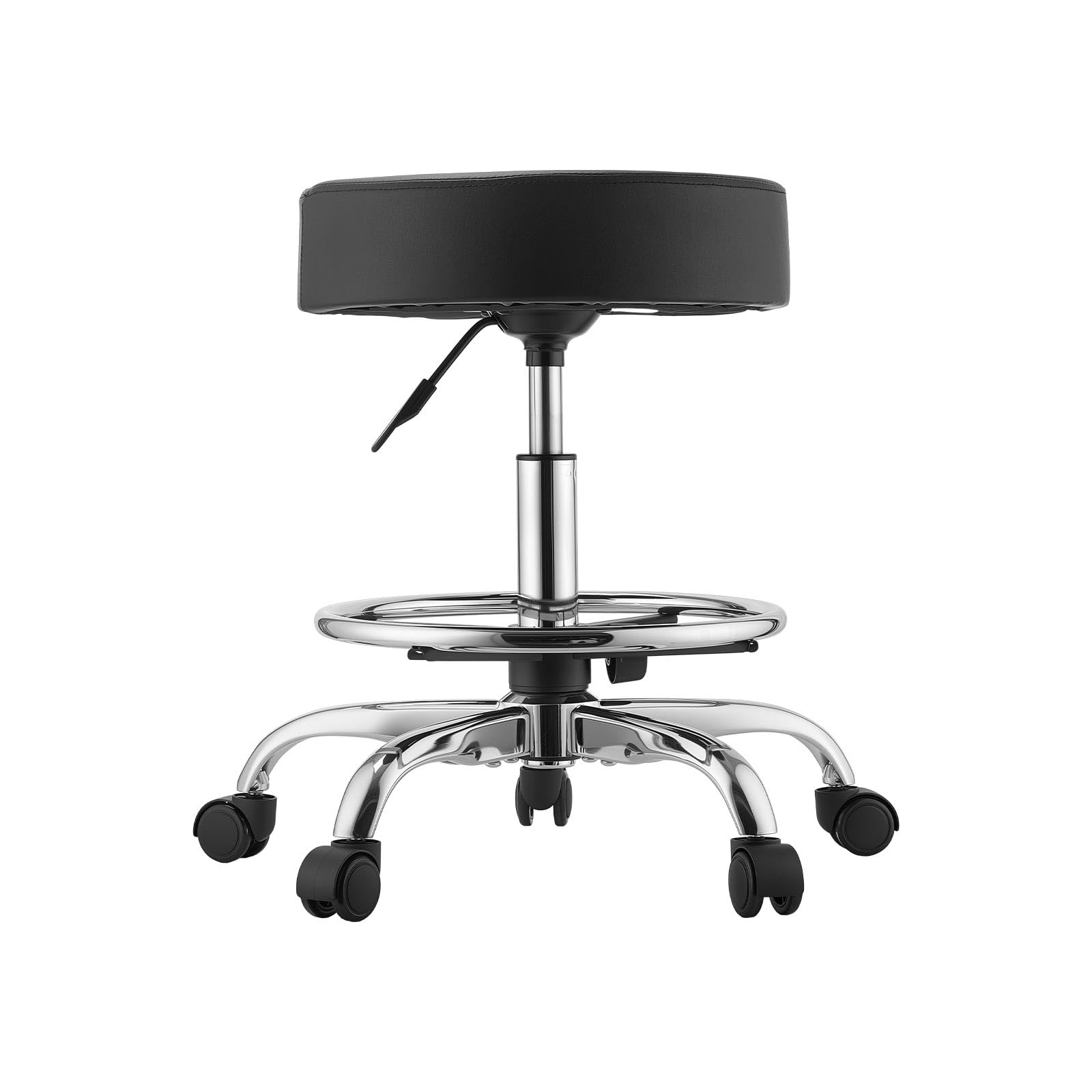 VEVOR Taburete Giratorio de Trabajo, Taburete con Ruedas y Reposapiés, Capacidad de Carga de 226,8 kg, Altura Ajustable, Asiento Ergonómico Acolchado y Tapizado, para Oficina Clínica Peluquería, Negro