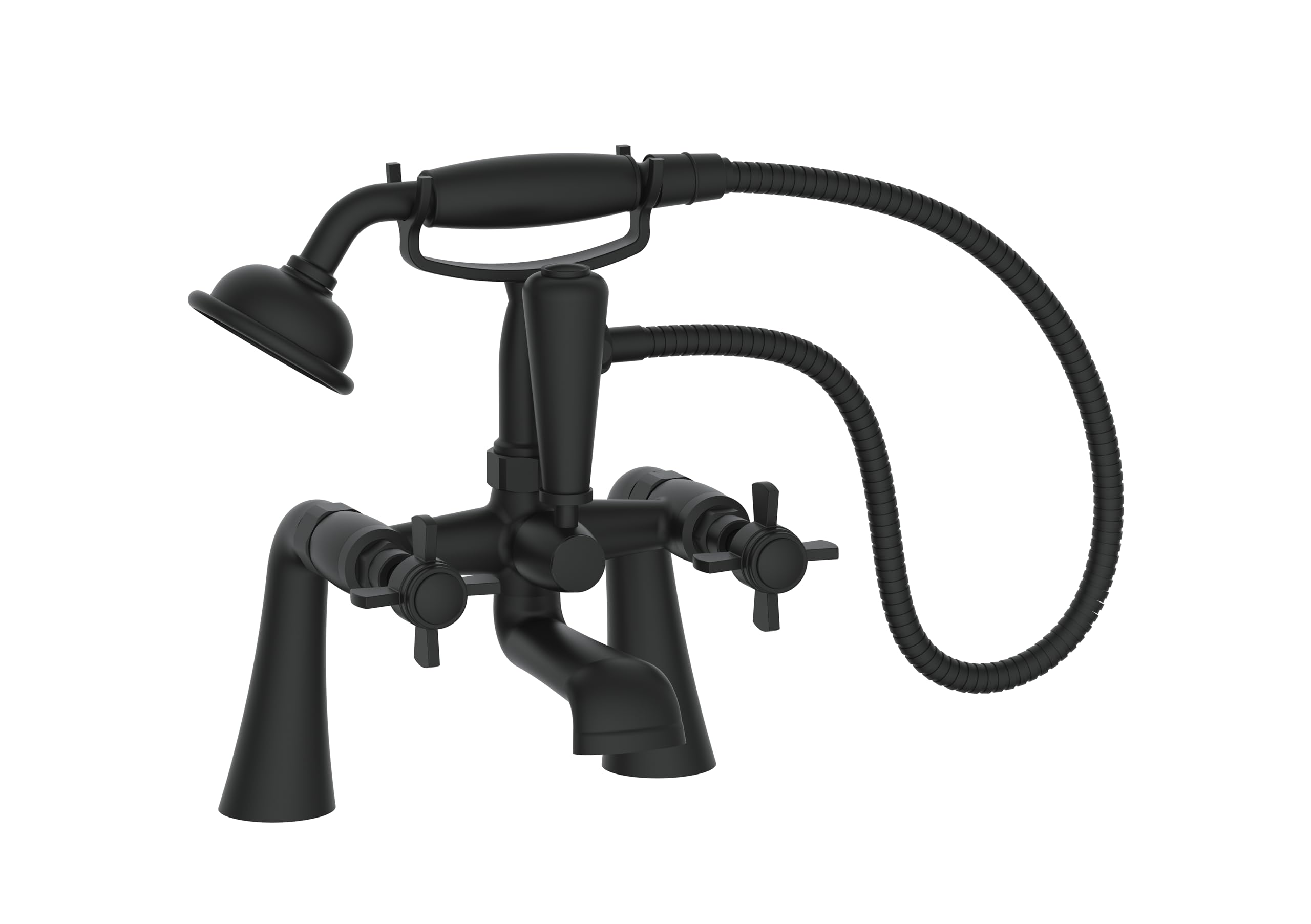 Veebath Matt Black Ripple Traditional Telephone Bath Shower Mixer Tap With Kit – Finish, Dual Lever Control, G3/4" Inlet, Bath Sink Tap With Shower Attachment, Victorian Style Bathroom Tap