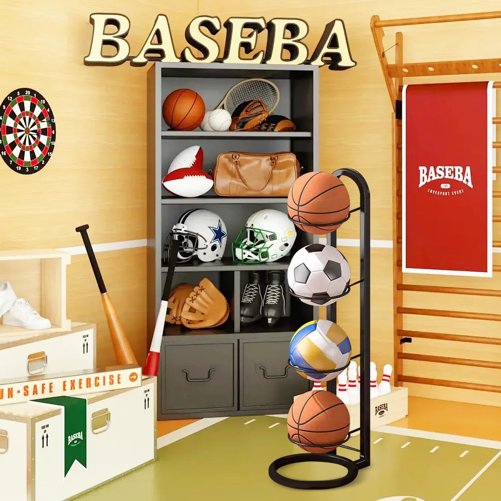 Estante De Almacenamiento De Pelotas, 4 Niveles Soporte Balon Futbol, Almacenamiento Vertical De Pelotas, Estante Vertical De Almacenamiento para Pelotas De Baloncesto para Balones