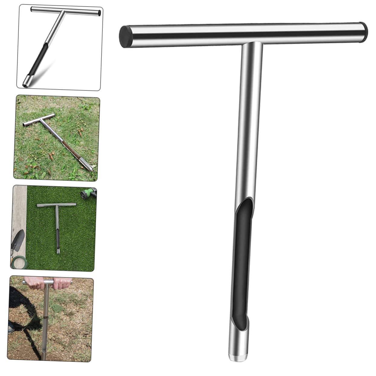 Gatuida Muestreador de Suelo Acero Inoxidable 31x15 Cm para Jardinería Profesional Sonda de Muestreo T Ergonómica Herramienta para Prueba de Suelo y Cuidado de Césped